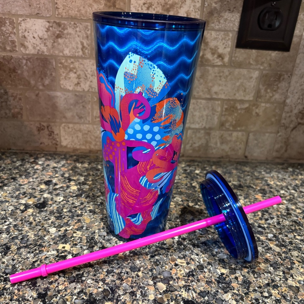 Starbucks Blue Wave Under the Sea Floral Holographic Cold Cup Tumbler Venti 24oz - Picture 8 of 8